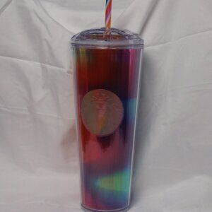 Starbucks Iridescent Rainbow Tumbler Multi-Color Straw Bevel Clear Dome